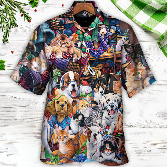 Dog And Cat Play Yarn Together - Hawaiian Shirt 