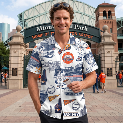Camisa Hawaiana Unisex Abotonada Edición Legado Vintage con el Eslogan del Estadio de Béisbol HA