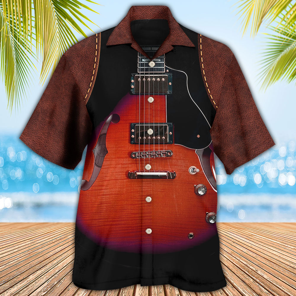 Guitar Red Vintage Leather - Hawaiian Shirt 