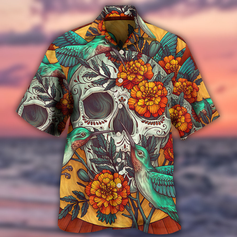 Skull Floral Skull Hummingbird - Hawaiian Shirt 