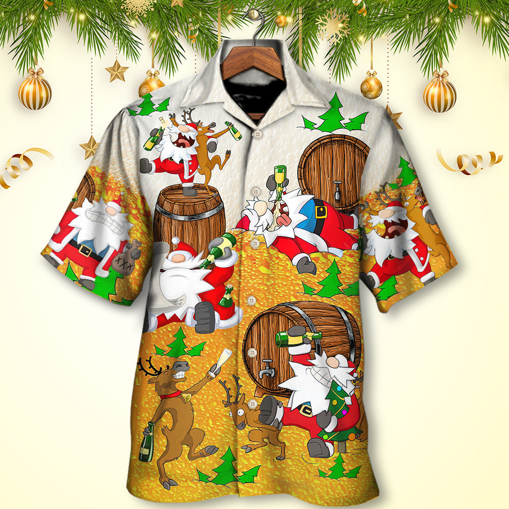 Christmas Santa Claus Drunk Beer Funny Happy Xmas - Hawaiian Shirt 