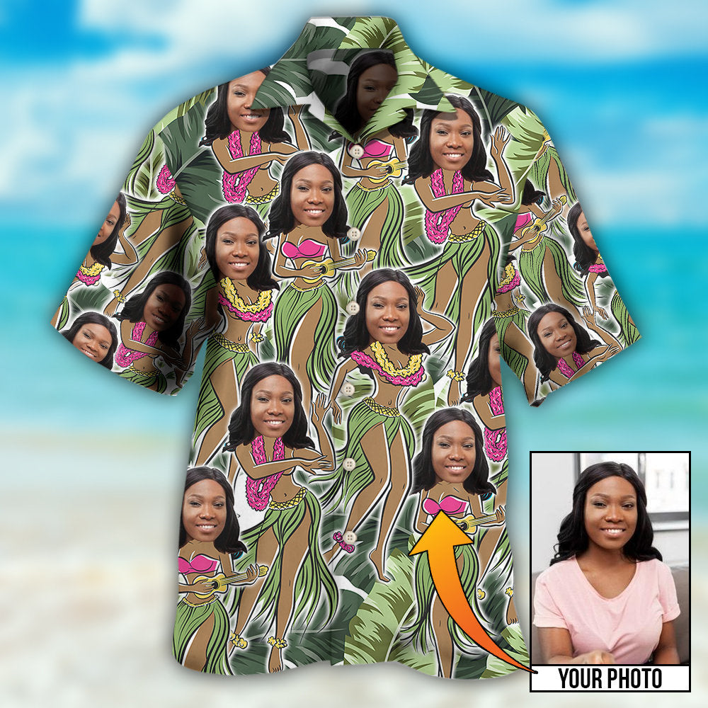 Black Woman Face Amazing Tropical Leaves Custom Photo - Hawaiian Shirt 