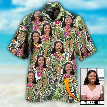 Black Woman Face Amazing Tropical Leaves Custom Photo - Hawaiian Shirt 
