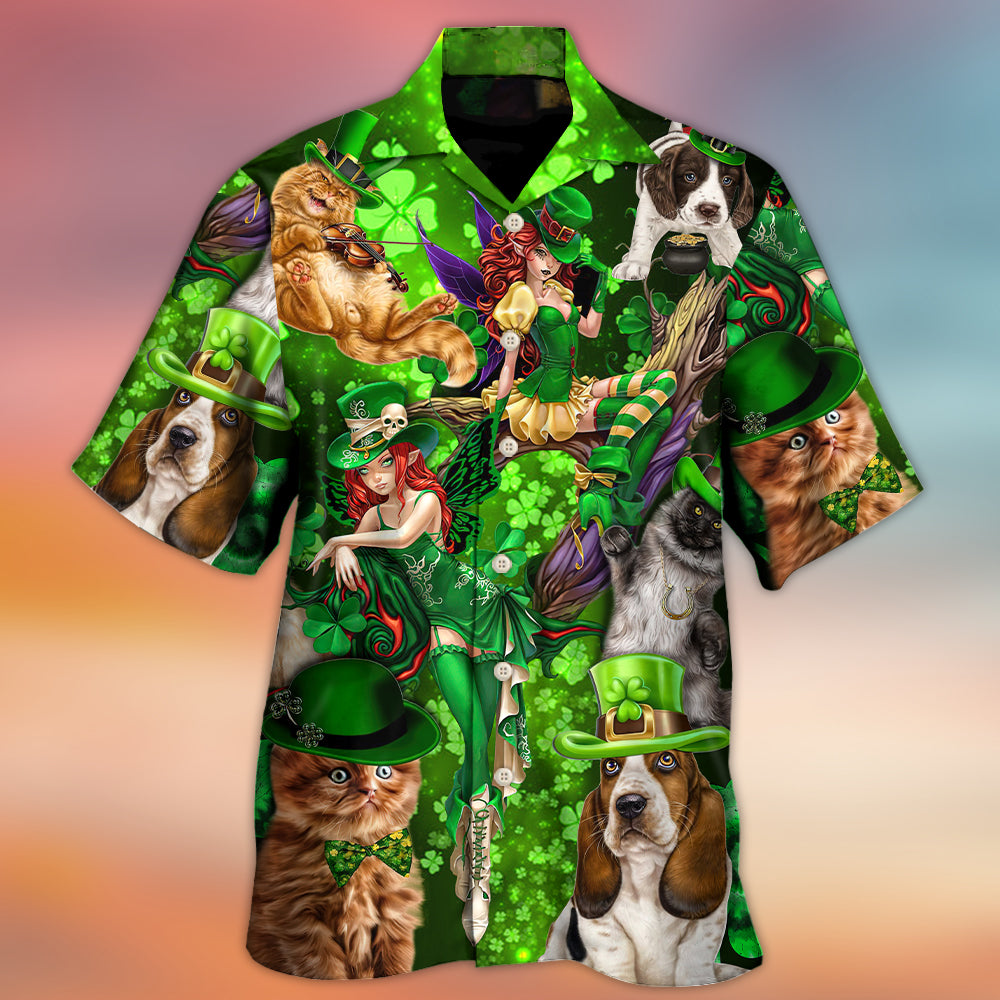 Irish Cat Girl St Patrick's Day Green Light - Hawaiian Shirt 