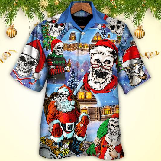 Christmas Skull Santa In The Town Love Xmas - Hawaiian Shirt 
