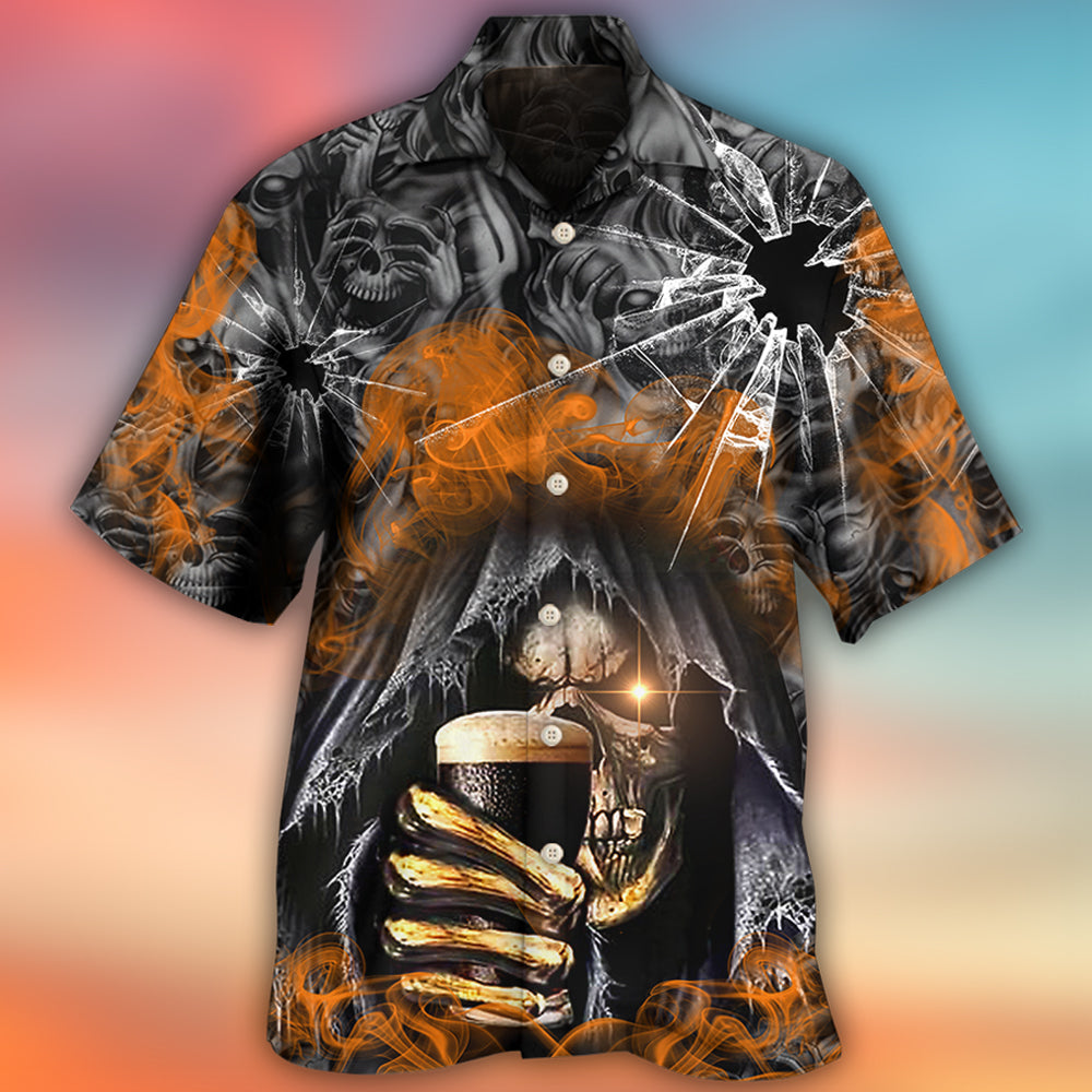 Skull Dark Drinking Orange Smoke Lighting - Hawaiian Shirt 