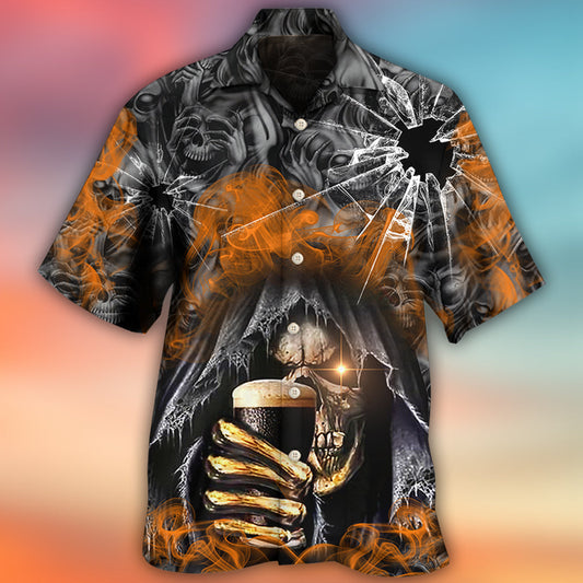 Skull Dark Drinking Orange Smoke Lighting - Hawaiian Shirt 