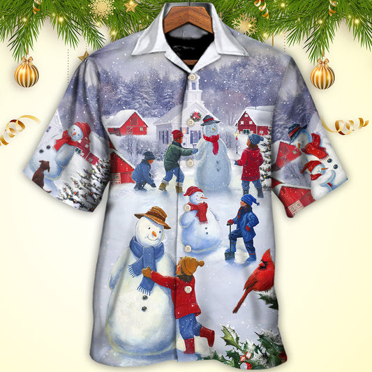 Christmas Children Love Snowman In The Christmas Town - Hawaiian Shirt