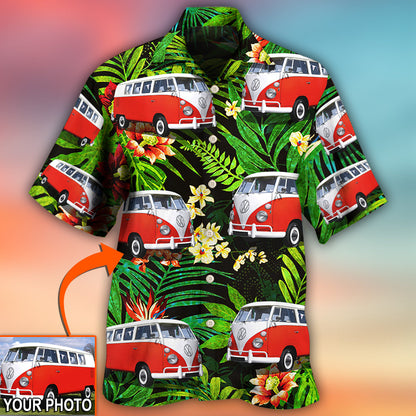 Hippie Van Volkswagen Camper Van Tropical Flower Custom Photo - Hawaiian Shirt 