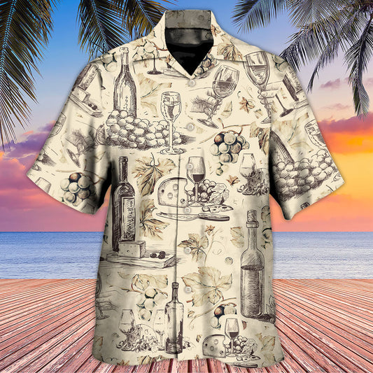Wine And Grape Retro Art - Hawaiian Shirt 