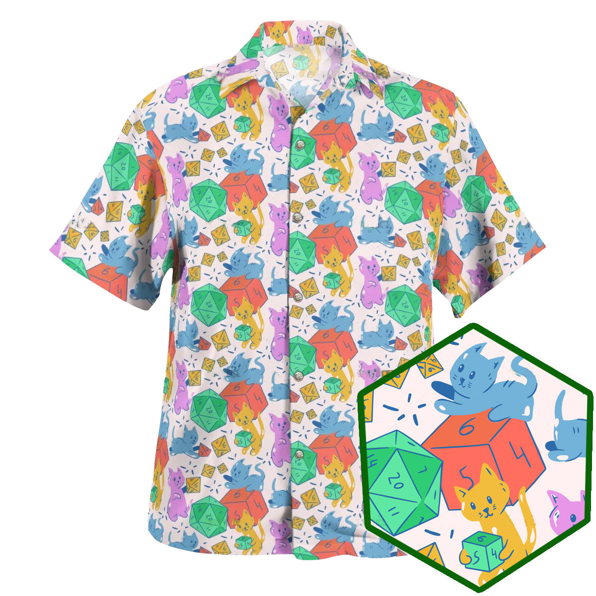 DnD Cat Cute Rolling Dice - Hawaiian Shirt 
