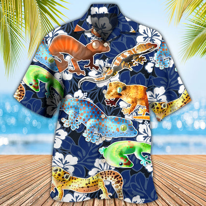 Leopard Gecko Blue Tropical Flower - Hawaiian Shirt 