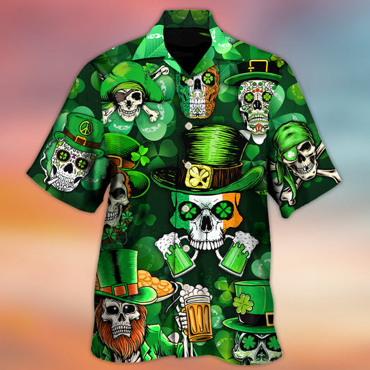 Irish Skull St Patrick's Day Green Light - Hawaiian Shirt