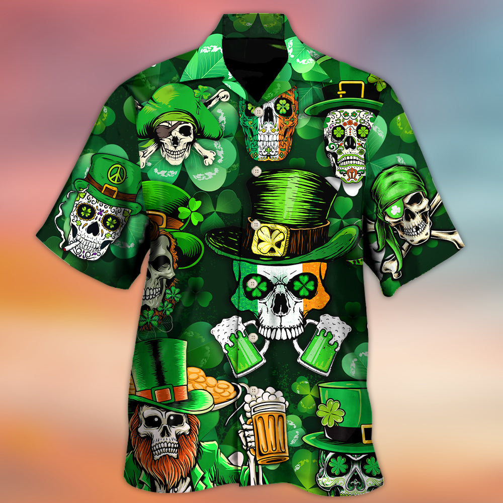 Irish Skull St Patrick's Day Green Light - Hawaiian Shirt 