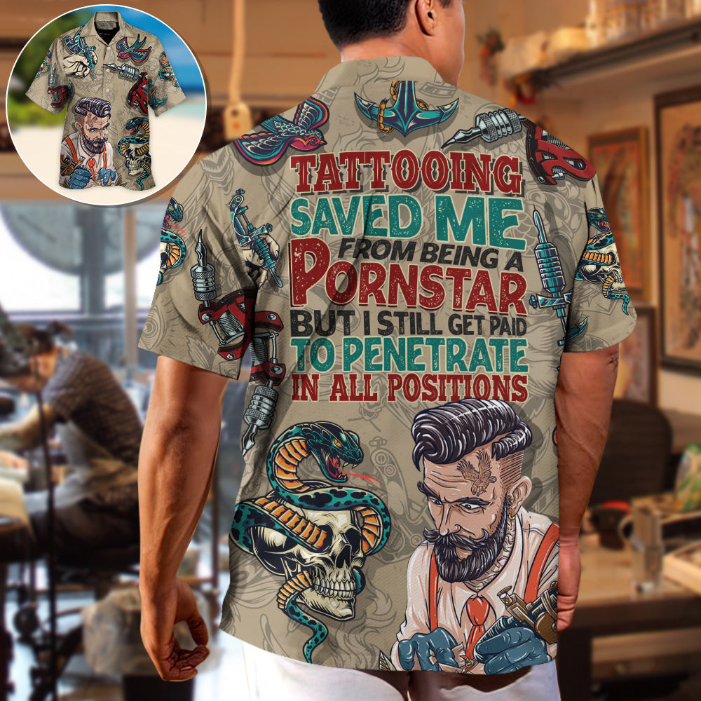 Los tatuajes me salvaron de ser una estrella porno, divertido estilo vintage de tatuajes - Camisa hawaiana unisex para hombres y mujeres