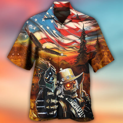 Skull Cowboy Shot Gun American Flag Vintage - Hawaiian Shirt 