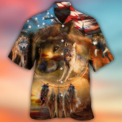 Wolf Independence Day Dreamcatcher American Flag - Hawaiian Shirt 