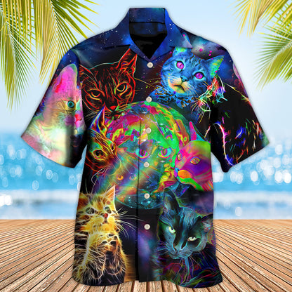 Cat Psychedelic Glowing Galaxy Neon - Hawaiian Shirt 