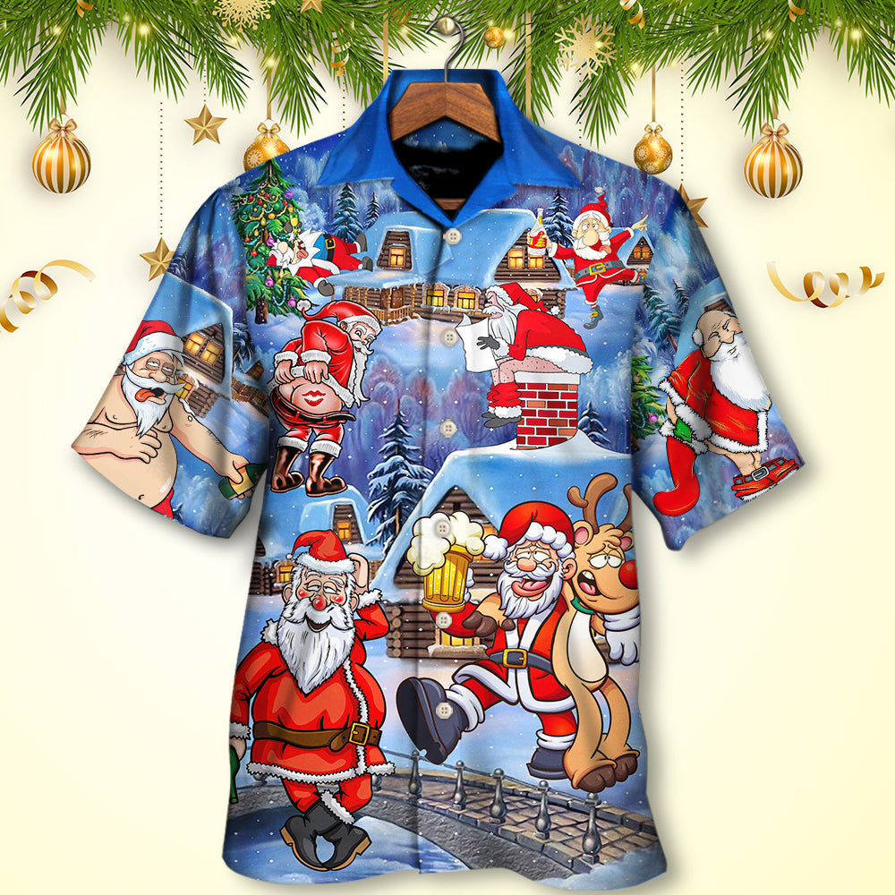 Christmas Santa Claus Drunk Beer Troll Happy Xmas - Hawaiian Shirt 