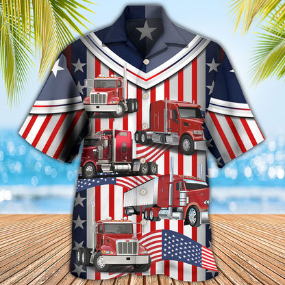Truck USA Flag Trucker - Hawaiian Shirt 