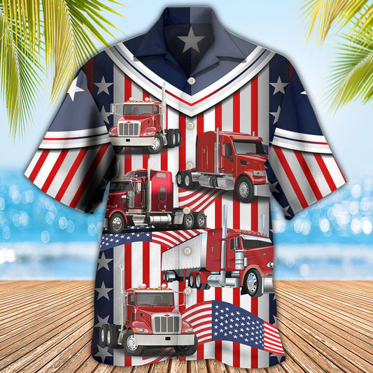 Truck USA Flag Trucker - Hawaiian Shirt 