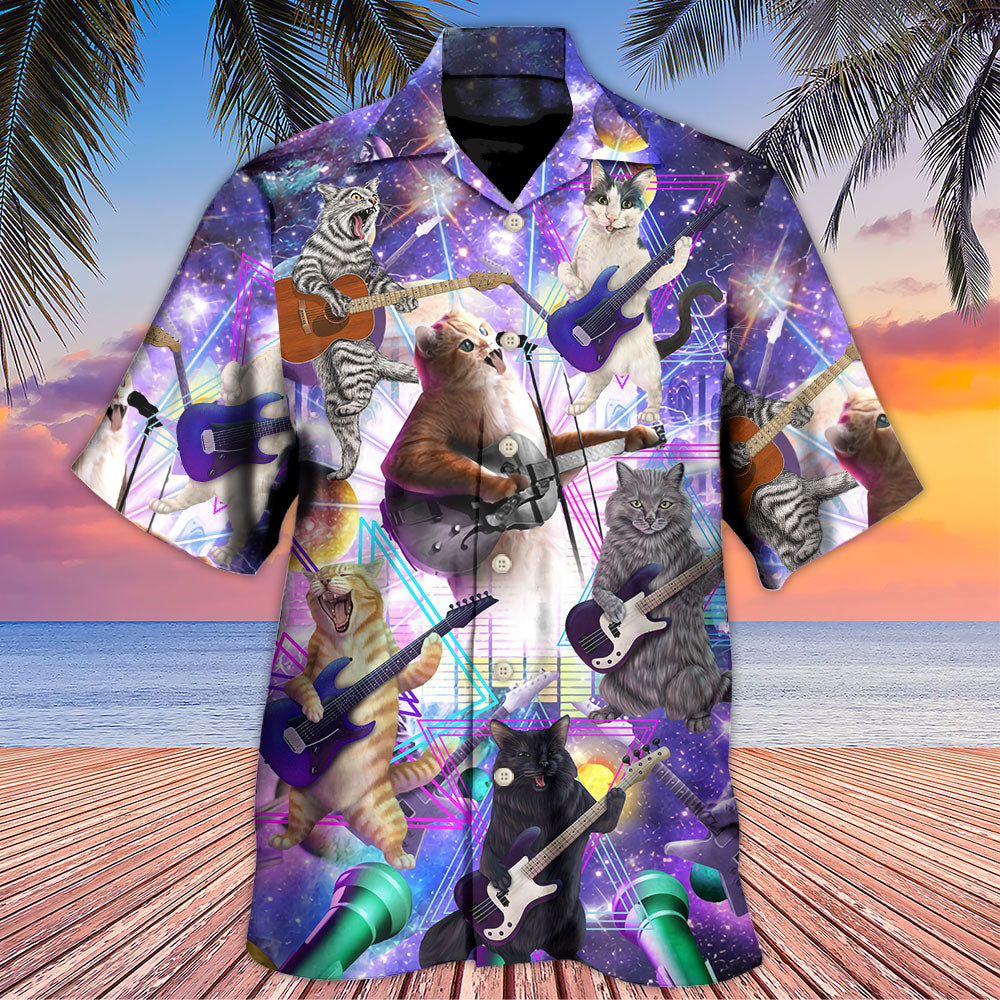 Guitar Music Cat Playing Guitar And Galaxy - Hawaiian Shirt 