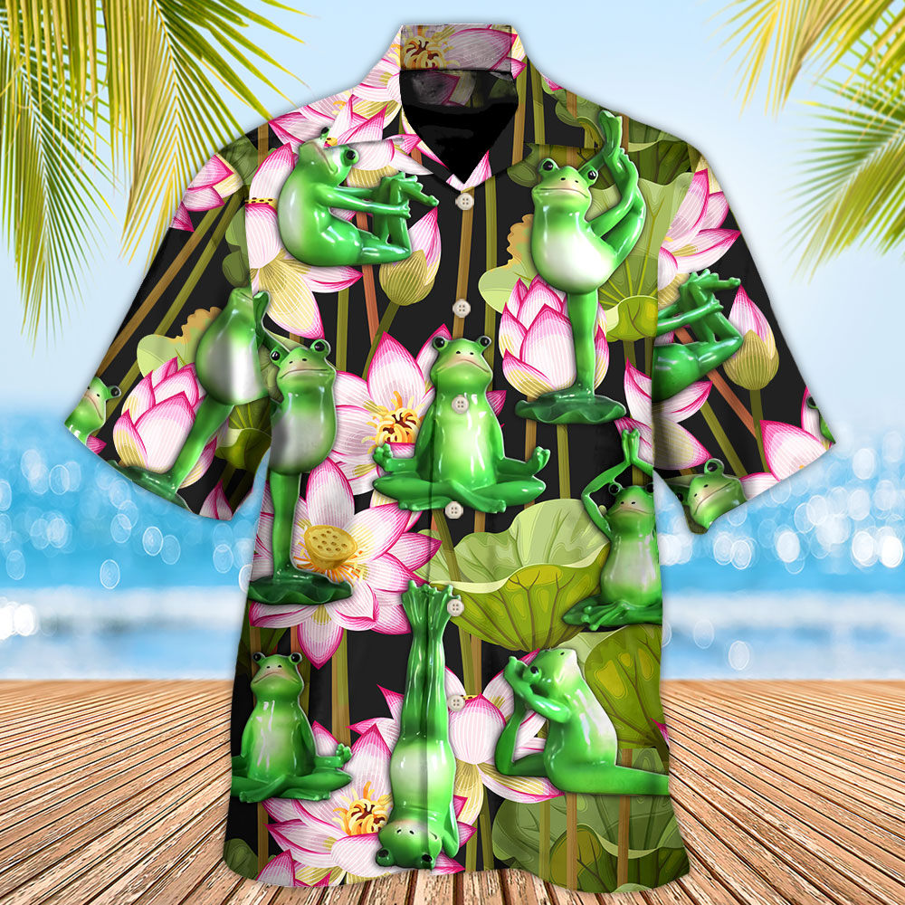 Yoga Frog And Lotus Tropical - Hawaiian Shirt 