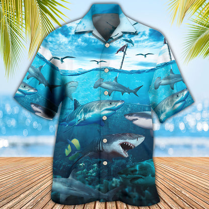 Shark Undersea Darkness Art - Hawaiian Shirt 