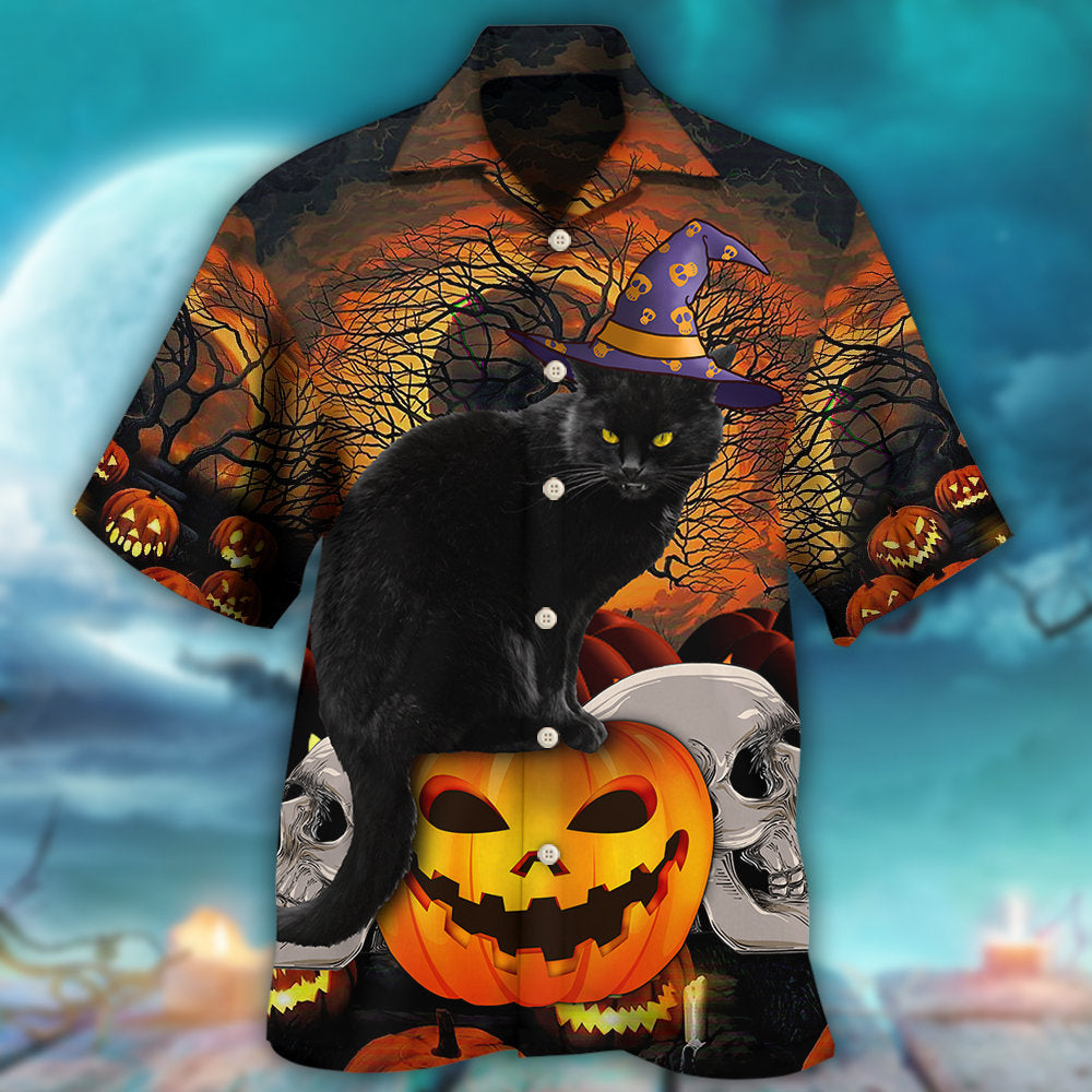 Halloween Black Cat Scary Pumpkin - Hawaiian Shirt 