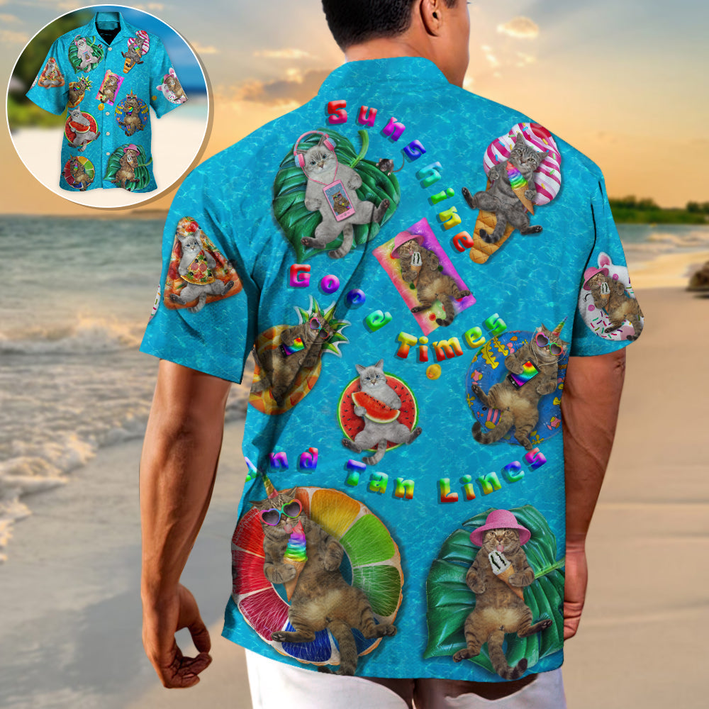 Beach - Cat Sunbathing Sunshine Good Times And Tan Lines - Unisex Hawaiian Shirt For Men and Women