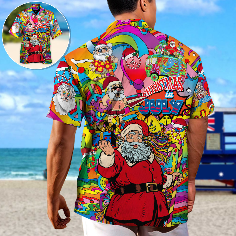 Christmas In July Santa Hippie Sending Gift In Summer - Unisex Hawaiian Shirt For Men and Women