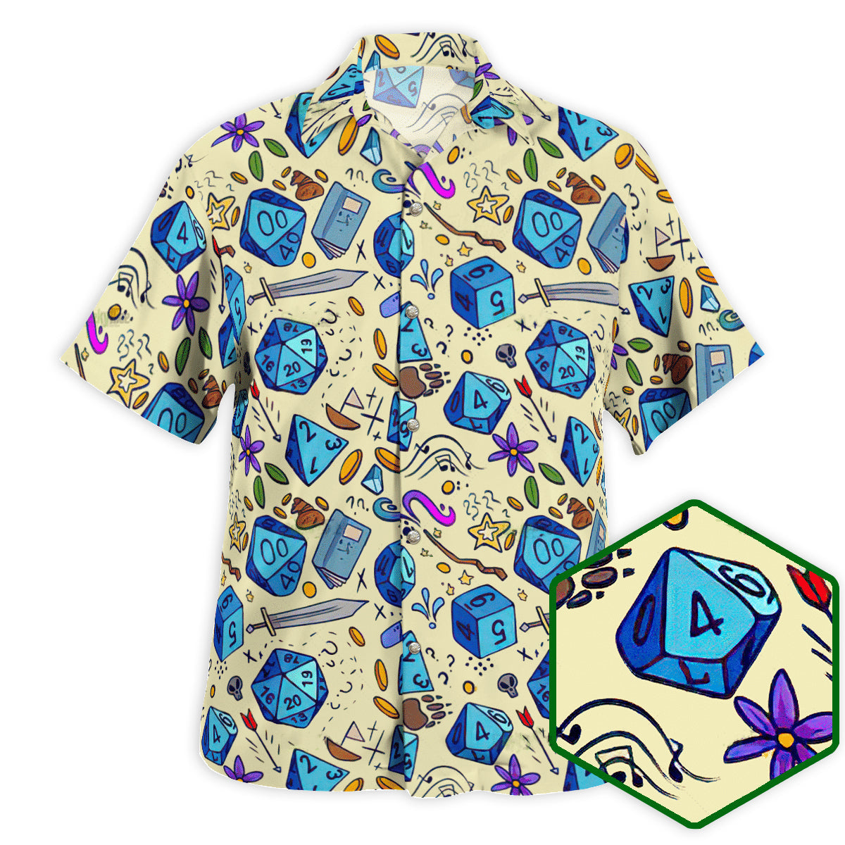 DnD Dice Sword Vintage Style - Hawaiian Shirt 