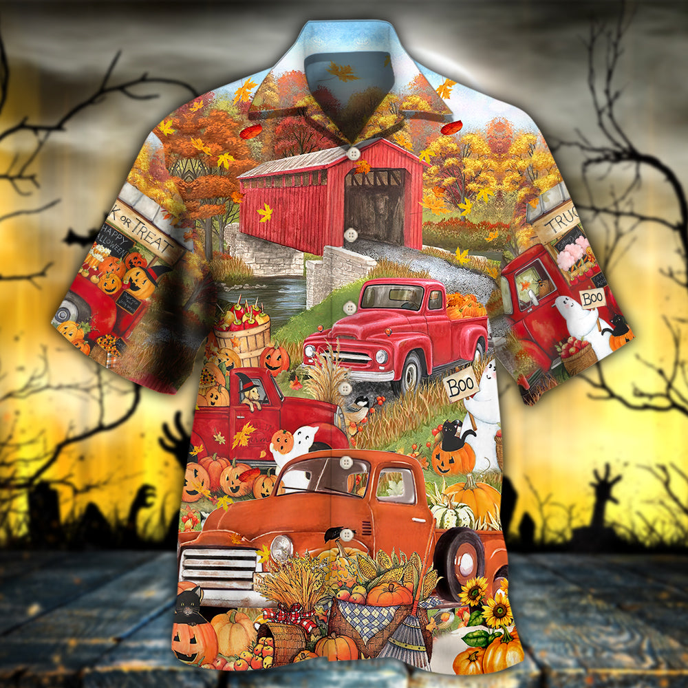Halloween Truck With Pumpkin In Town - Hawaiian Shirt 