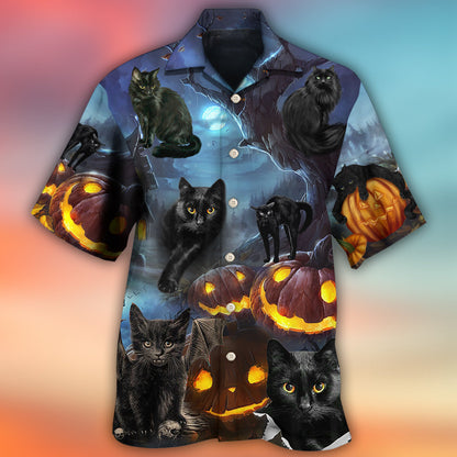 Halloween Black Cat Dark Night Style - Hawaiian Shirt 