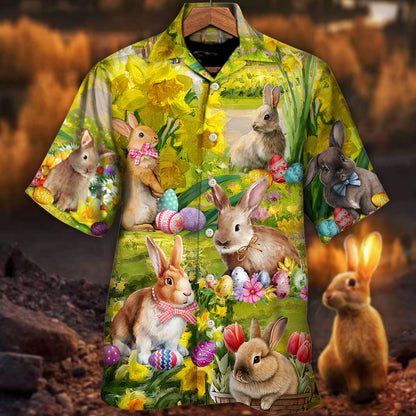 Easter Rabbit Chilling In The Flower Landscape Art Style - Hawaiian Shirt 