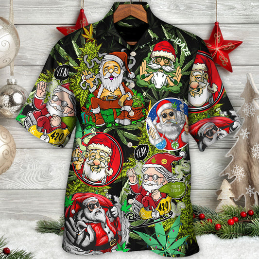 Christmas Weed Smoking Santa Hippie - Hawaiian Shirt 