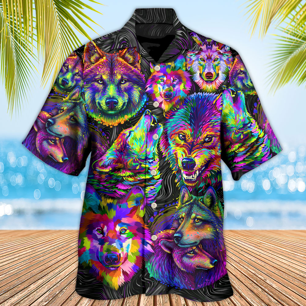 Wolf Neon Colorful Art - Hawaiian Shirt 