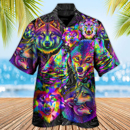 Wolf Neon Colorful Art - Hawaiian Shirt 