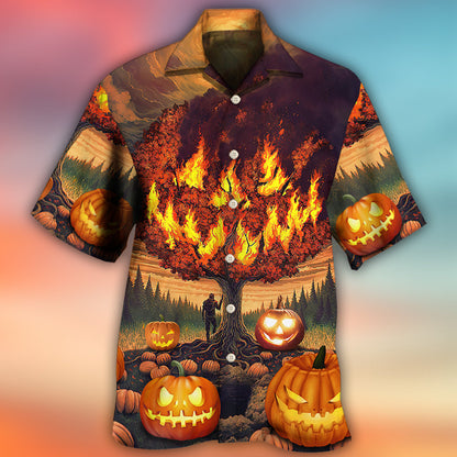 Halloween Pumpkin Burning Crazy Style - Hawaiian Shirt 