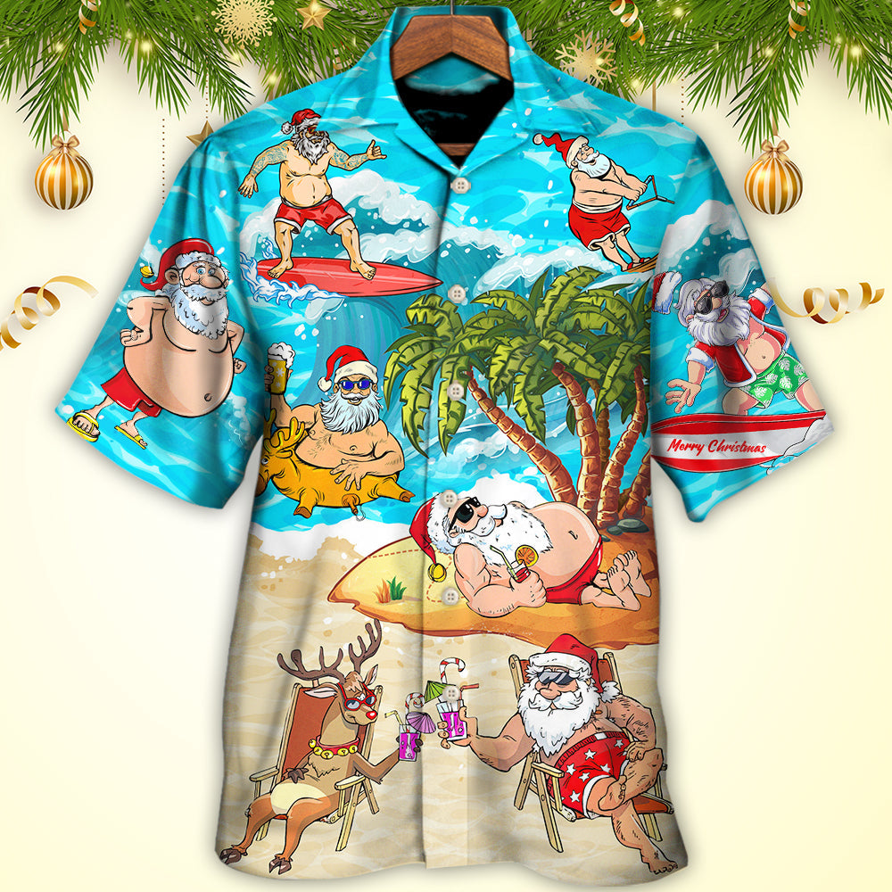 Christmas Santa Claus Chilling On The Beach Mele Kalikimaka Funny - Hawaiian Shirt 