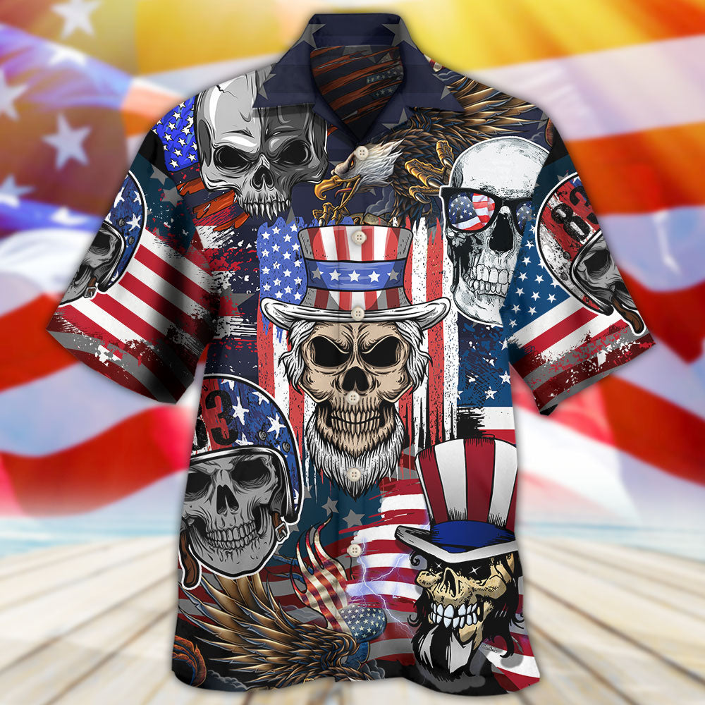 Skull Independence Day Skull US Flag - Hawaiian Shirt 