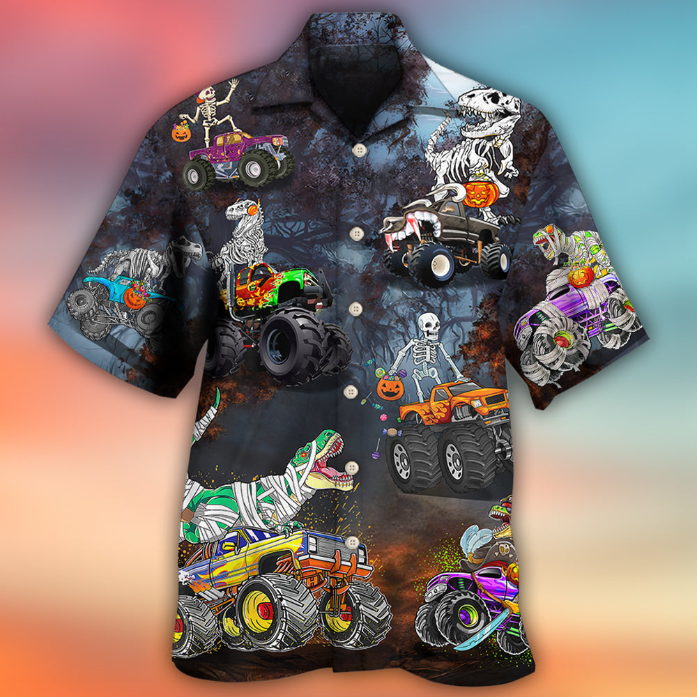 Halloween Skeleton Dinosaur Driving Monster Truck - Hawaiian Shirt 