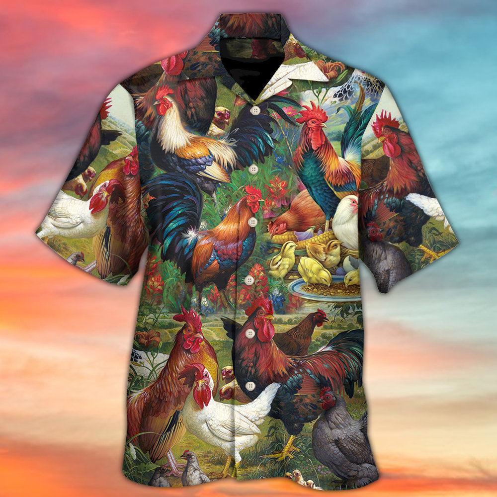 Chicken Lovers Retro Style Background - Hawaiian Shirt 