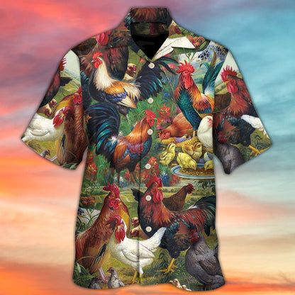 Chicken Lovers Retro Style Background - Hawaiian Shirt 