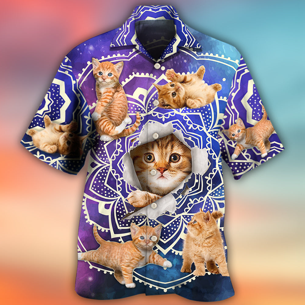 Cat Tabby Cat Yoga Galaxy Yoga Pose Funny - Hawaiian Shirt 