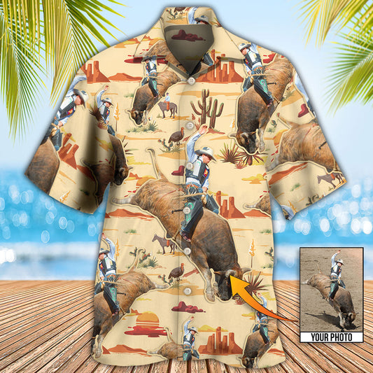 Cowboy Bull Riding Tropical Custom Photo - Hawaiian Shirt 