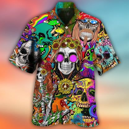 Hippie Skull Colorful Cool Style - Hawaiian Shirt 