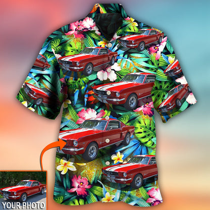 Car Mustang Car Modern Classic Tropical Flower Custom Photo - Hawaiian Shirt 