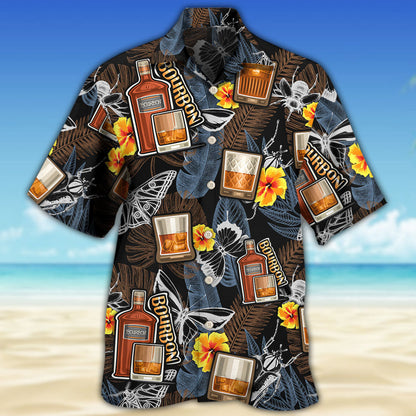 Wine Bourbon Drinking Butterflies Tropical - Hawaiian Shirt 