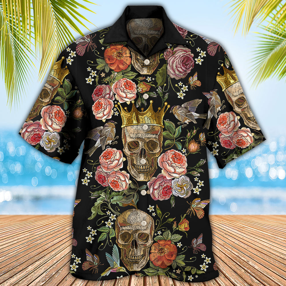 Skull And Flowers Art - Hawaiian Shirt 